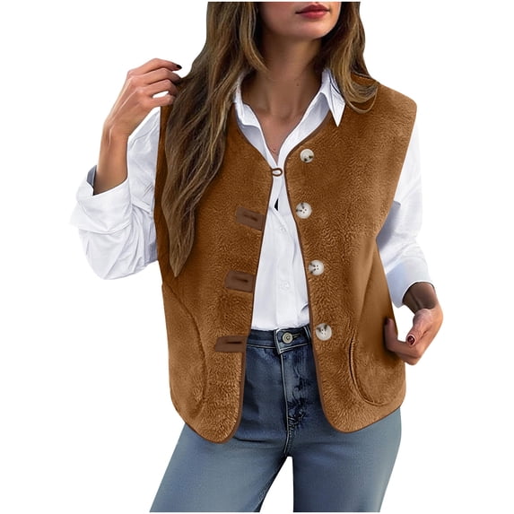 Fleece Vests for Women Sleeveless Fleece Jacket Zip Up Warm Drawstring Coat With Pockets Outerwear