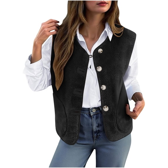 Fleece Vests for Women Sleeveless Fleece Jacket Zip Up Warm Drawstring Coat With Pockets Outerwear