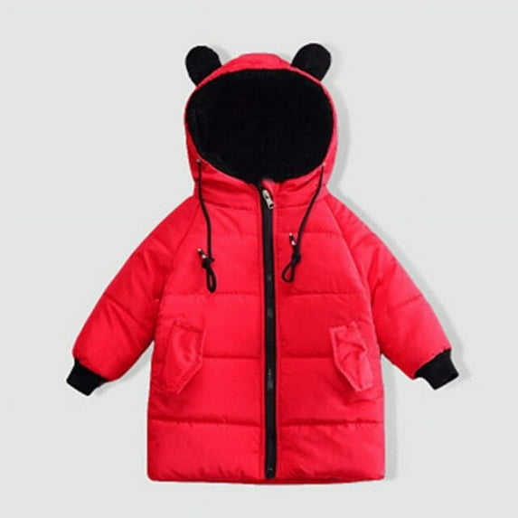 Fleece Warm Winter Long Jacket For Girls Boys Fashion Cotton Padded Cute Ear Boys Girls Down Coat Outerwear Kids Clothes