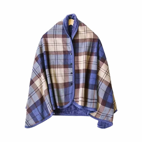 Fleece Wearable Blanket, Plaid Lap Blanket Comfy Poncho Throw with Buttons for Bed Sofa Office