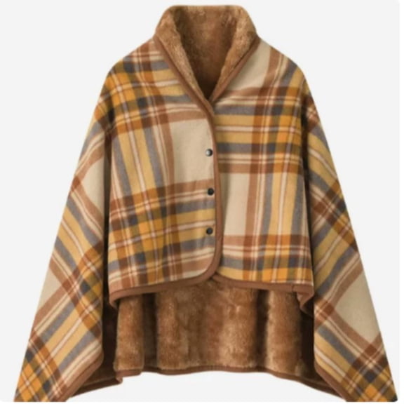 Fleece Wearable Blanket, Plaid Lap Blanket Comfy Poncho Throw with Buttons for Bed Sofa Office