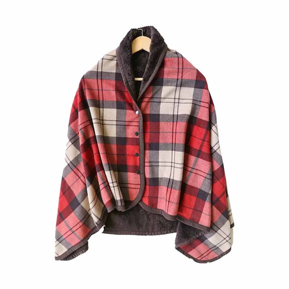 Wearable Blanket, Plaid Lap Blanket Comfy Poncho Throw with Buttons for Bed Sofa Office
