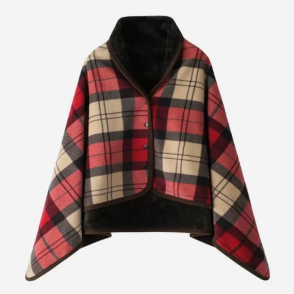 Fleece Wearable Blanket, Plaid Lap Blanket Comfy Poncho Throw with Buttons for Bed Sofa Office