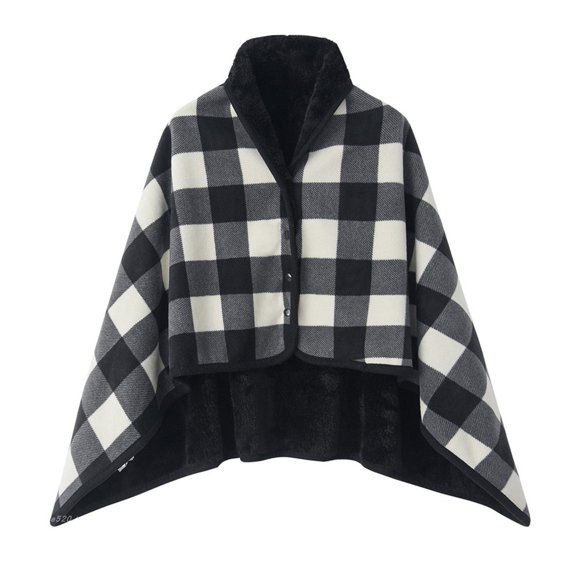 Fleece Wearable Blanket Poncho with Buttons, Thick Warm Cover for Bed, Couch and Nap Time