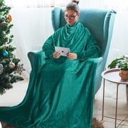 Fleece Wearable Blanket with Sleeves for Adult Women Men, Super Soft Comfy Plush TV Blanket Throw Wrap Cover for Lounge Couch Reading Watching TV 73 x 51 Green