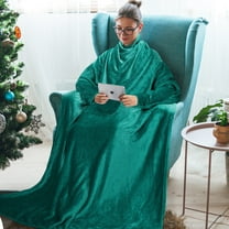 Fleece Wearable Blanket with Sleeves for Adult Women Men, Super Soft Comfy Plush TV Blanket Throw Wrap Cover for Lounge Couch Reading Watching TV 73" x 51" Green