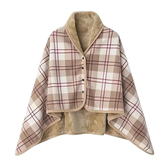 Fleece Wearable Blanket, Soft Warm Shawl Throw Wrap Doublelayer Plaid Shawl Winter,Flannel Poncho Throw with Buttons
