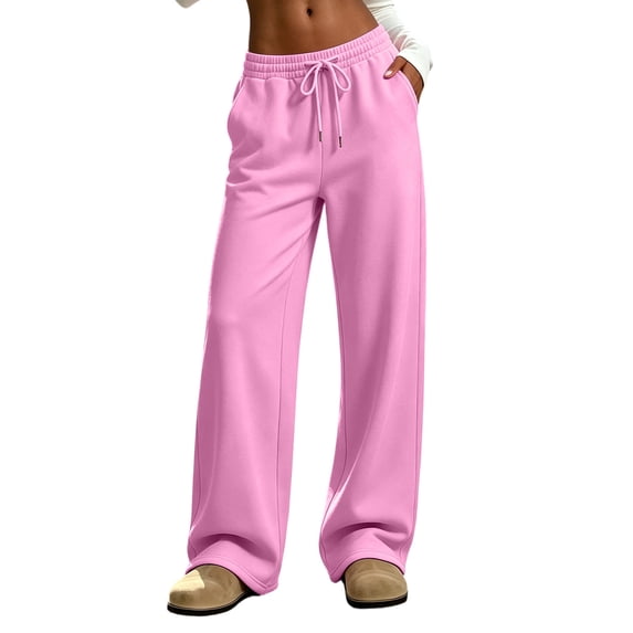 Fleece Wide Leg Pants for Women Ghalytn High Waist Sweatpants - Casual Loose Trousers with Pockets