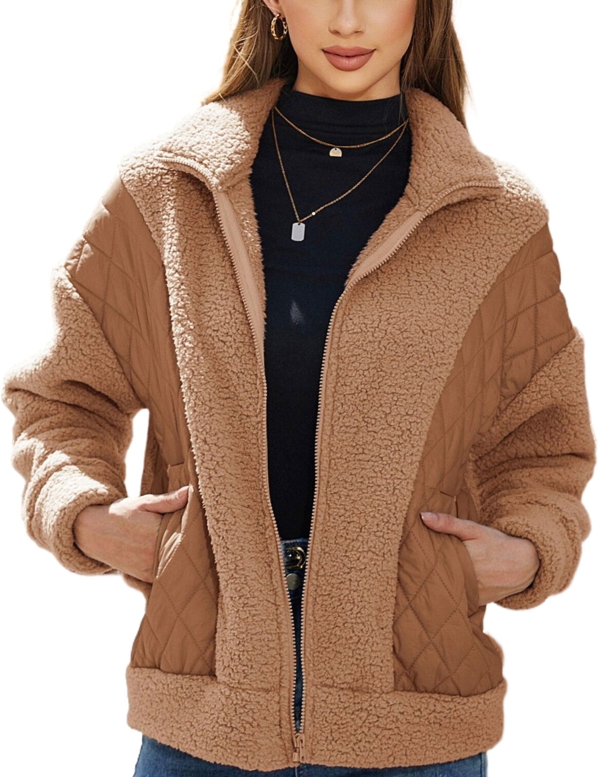 Fleece Winter Coats for Women 2023 Trendy Stand Collar Zip Up Fuzzy