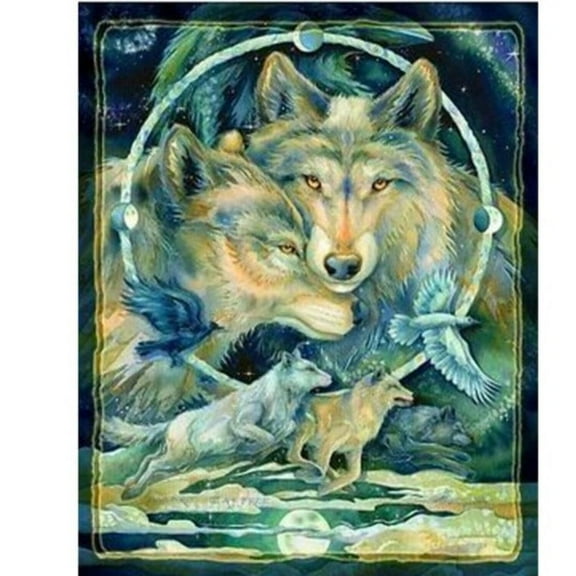 Fleece Wolves Panel Fabric, per Yard