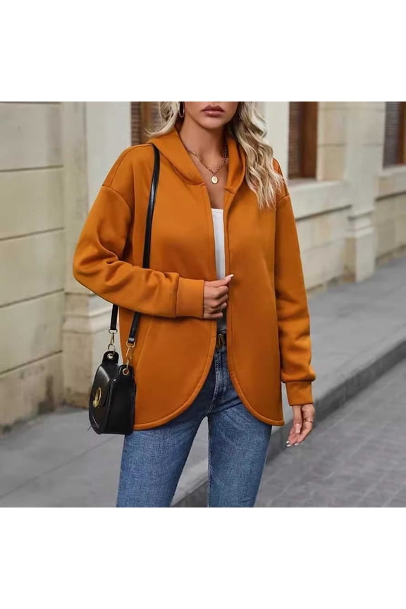 Fleece Women's Hooded Long Sleeve Cardigan Coat Jacket Loose Fit Warm Thickened Outerwear for Fall Winter Casual Fashion | CSEONE,Orange XL