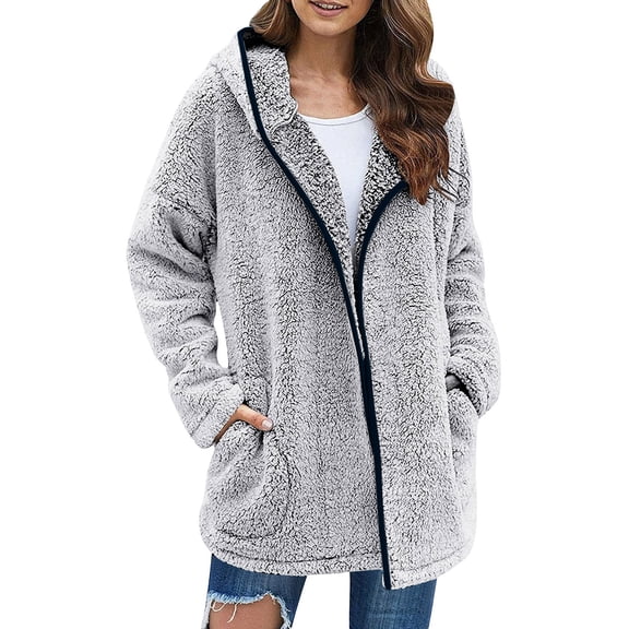 Fleece Women's Hoodie Jackets Oversized Loose Fit Fuzzy Warm Long Sleeve Open Front Cardigan Outerwear for Winter Season