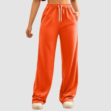Womens Wide Leg Sweatpants Running Loose Loungewear with Pockets Orange S