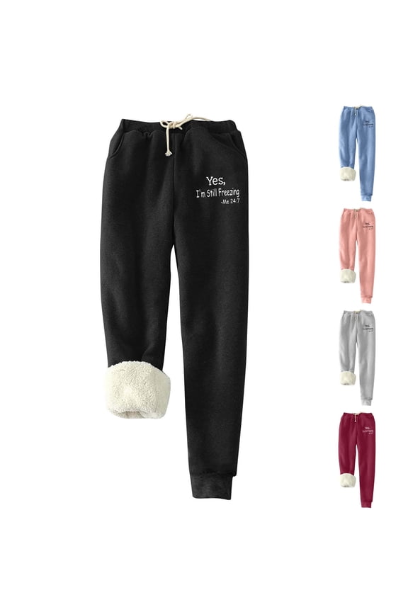 Fleece Yoga Pants Women, Women's Christmas Printed Bottom Pants, Lamb Fleece Pockets, Elastic Tie Up, Thickened Plush Insulation And Sanitary Pants Gray qILAKOG Size M