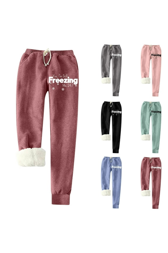 Fleece Yoga Pants WomenFashion Women's Printing Leggings With Elastic Drawstring Pockets Thick Warm Pants Black qILAKOG Size M