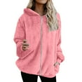 thumbnail image 1 of Fleece Zip Up Jacket with Hood Ladies, Oversized Sherpa Warm Winter Coats Fuzzy Hooded Outerwear with Pockets (M, Pink), 1 of 7