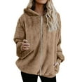 thumbnail image 1 of Fleece Zip Up Jacket with Hood Ladies, Oversized Sherpa Warm Winter Coats Fuzzy Hooded Outerwear with Pockets (S, Khaki), 1 of 7