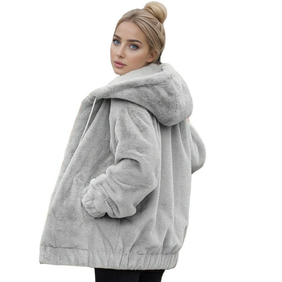 Fleece Zip Up Women, Comdrip Womens Fuzzy Fleece Lapel Open Front Long Cardigan Coat Faux Warm Winter Outwear Jackets Womens Sherpa Jacket Grey M