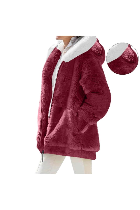 Fleece Zip Up Winter Coats for Women Fuzzy Long Sleeve Hooded Jackets Warm Lightweight Fashion Hoodies Thermal Teddy Bear Jackets Cozy Oversized Loose Casual Sweatshirts with Pockets