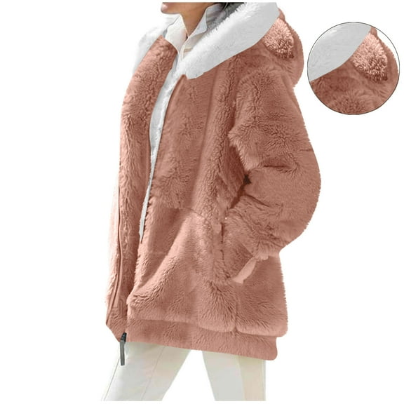 Fleece Zip Up Winter Coats for Women Fuzzy Long Sleeve Hooded Jackets Warm Lightweight Fashion Hoodies Thermal Teddy Bear Jackets Cozy Oversized Loose Casual Sweatshirts with Pockets