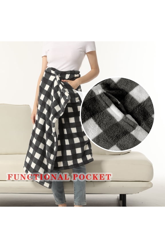 Fleece and Sherpa Wearable Blanket, Poncho Throw with Buttons Poncho Throw for Women Substitute for Cape Wrap Cover