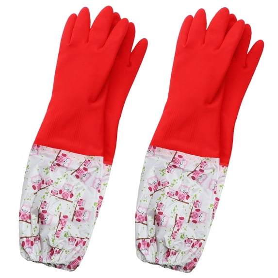 Fleece-lined, Long Cuff, Reusable Waterproof Dishwashing Household Non-Slip Cleaning Rubber Gloves (2 Pairs)