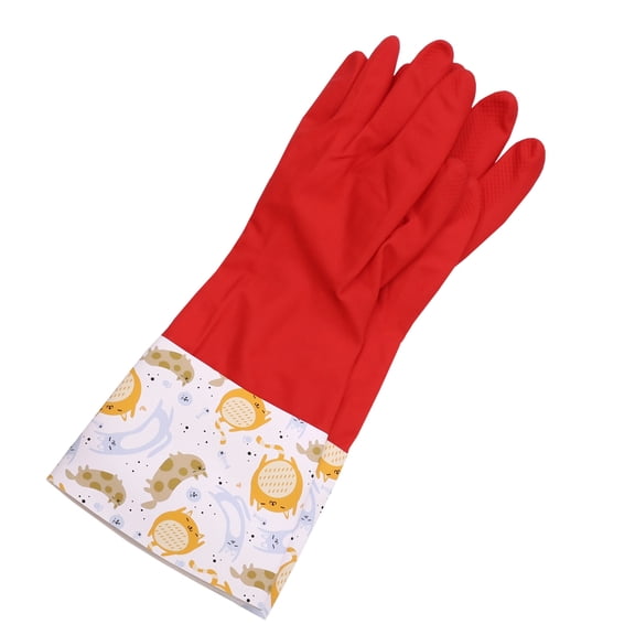Fleece-lined Reusable Waterproof Dishwashing Household Non-Slip Cleaning Rubber Gloves (1 Pair)