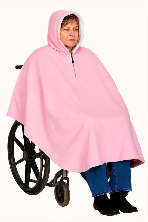 Fleece with Sherpa Lined Warm Hooded Wheelchair Poncho Cape
