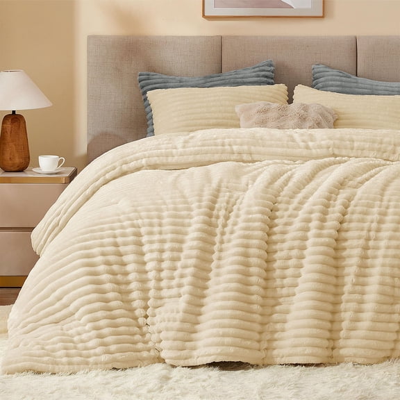 Fleeceforter Set -super Soft & Warm Fbeige Bedding Luxury Fuzzy Heavy Bed For All Season With 1ow Case