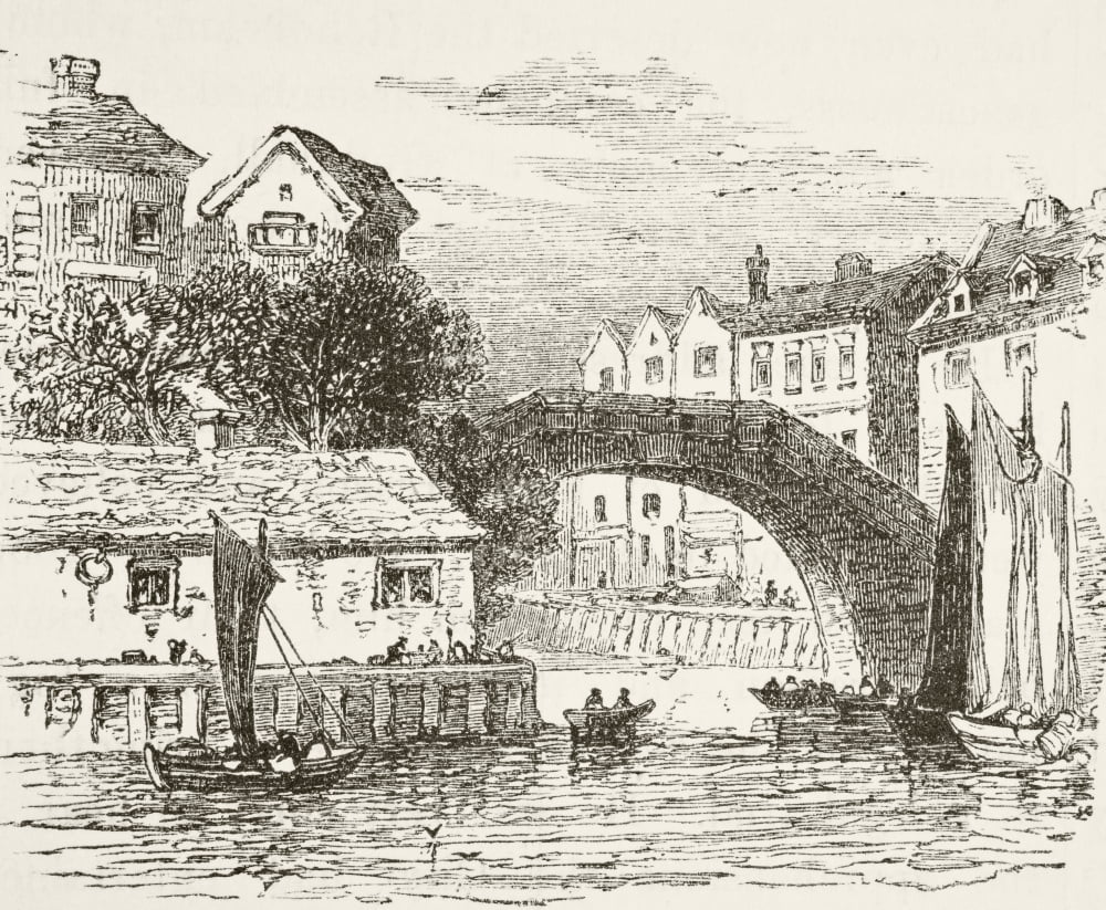 Fleet Bridge London In The 17Th Century From The National And Domestic History Of England By William Aubrey Published London Circa 1890 Canvas Art - Ken Welsh Design Pics (32 x 26)