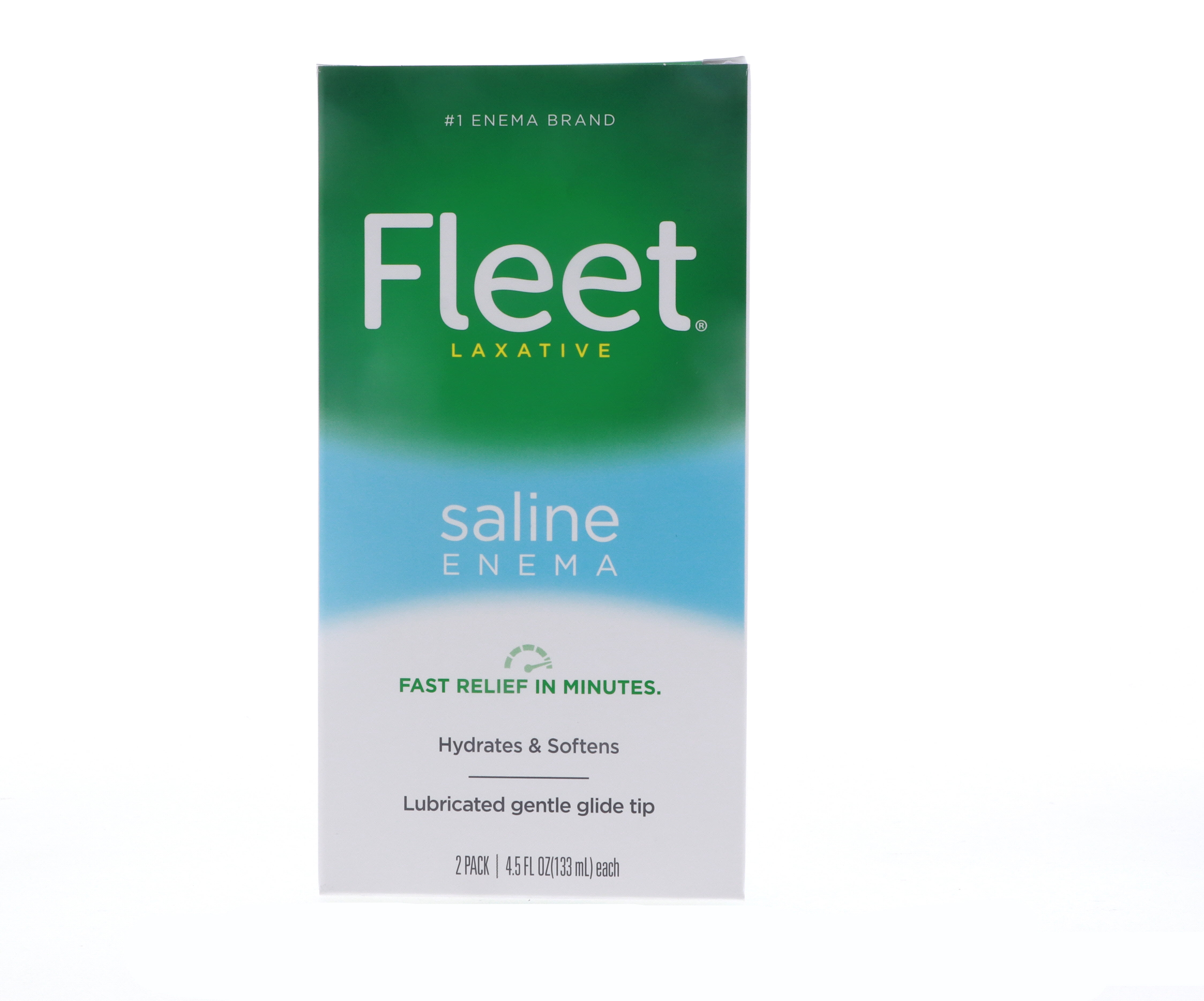 Fleet Laxative Saline Enema Lubricated Gentle Glide Tip, 2 Bottles, 4.5