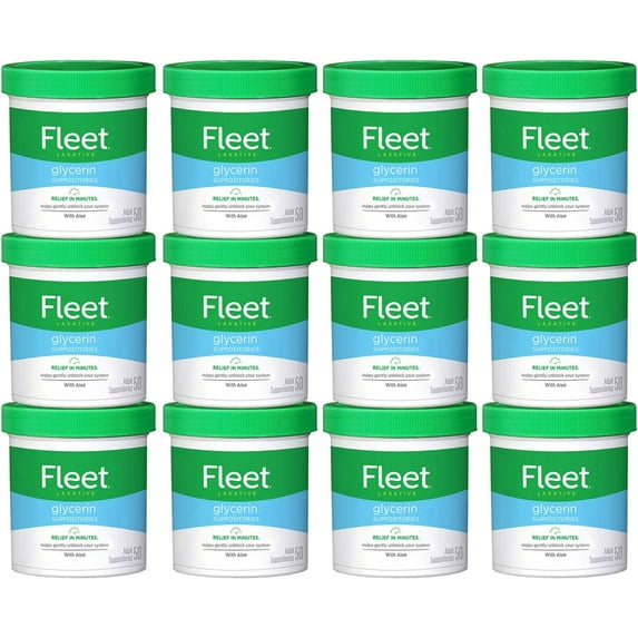 Fleet Laxative Glycerin Suppositories for Adult Constipation, 50 Count, 12 Pack
