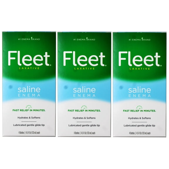 3 Pack - Fleet Laxative Saline Enema For Adult Constipation, Hydrates & Softnes Lubricated Gentle Glide Tip, 4 Bottles, 4.5 oz Each Bottle, Pack of 3