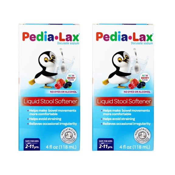 Pedia-Lax Liquid Stool Softener for Kids Ages 2-11, Docusate Sodium, Berry Flavor, Dye-Free, 4 fl oz (Pack of 2)