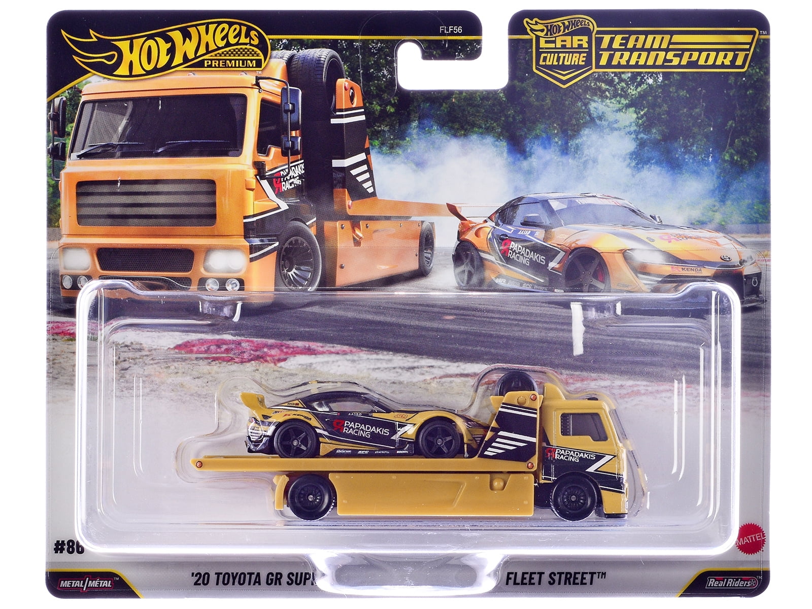 Fleet Street Flatbed Yellow with Graphics & 2020 Toyota GR Supra #15 Yellow with Black Graphics Diecast Model Cars by Hot Wheels