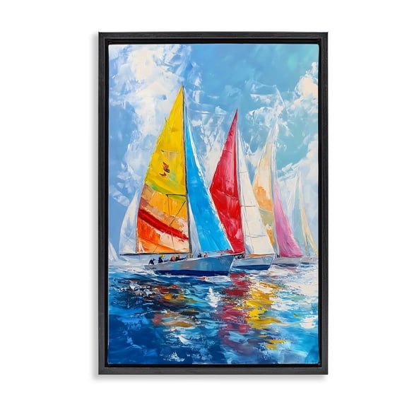 Stupell Industries Fleet of Colorful Sails Black Framed Floater Canvas Wall Art, design by LSR Design Studio, 25 x 17