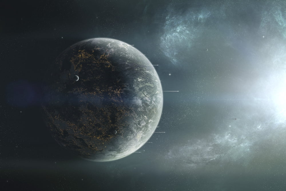 Fleet of colonization ships departing an earth-like planet Canvas Art - Tomasz DabrowskiStocktrek Images (34 x 23)