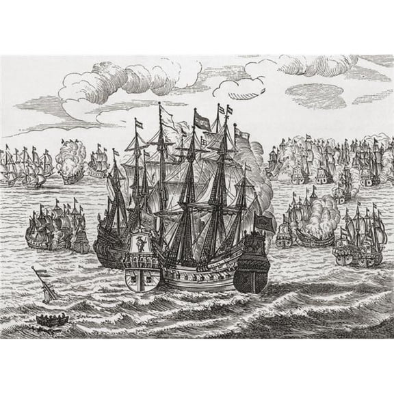 The Fleets of Monk & De Ruyter In The English Channel - 1666 From The Book Short History of The English People by J.R. Green Published London 1893 Poster Print - 34 x 24 - Large