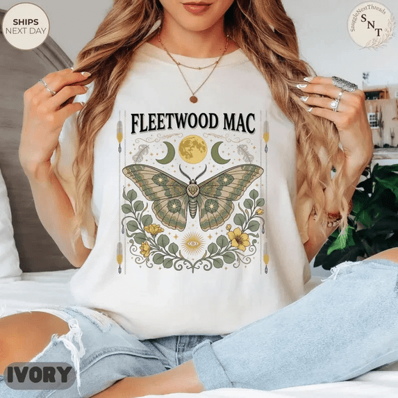 Fleetwood Mac Boho Moth Moon Floral Classic Rock Graphic T-Shirt ...