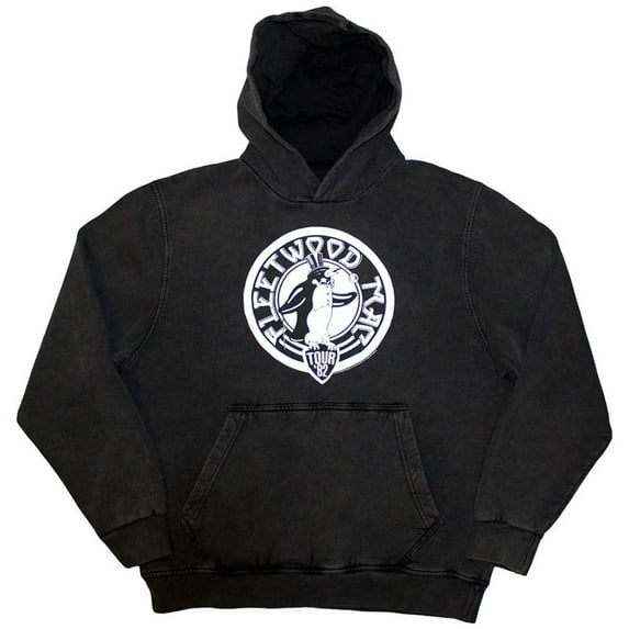 Fleetwood Mac Unisex Stone Wash Pullover Hoodie Sweatshirt Tour '82 Penguin (Charcoal Grey) (X-Large)