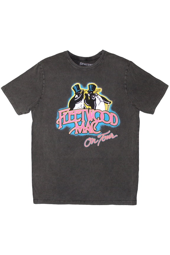 Fleetwood Mac Unisex Stone Wash T-Shirt On Tour (Charcoal Grey) (XX-Large)