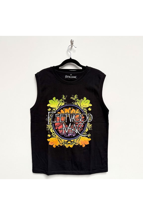 Fleetwood Mac Unisex Tank T-Shirt Circle Floral Logo (Black) (XX-Large)