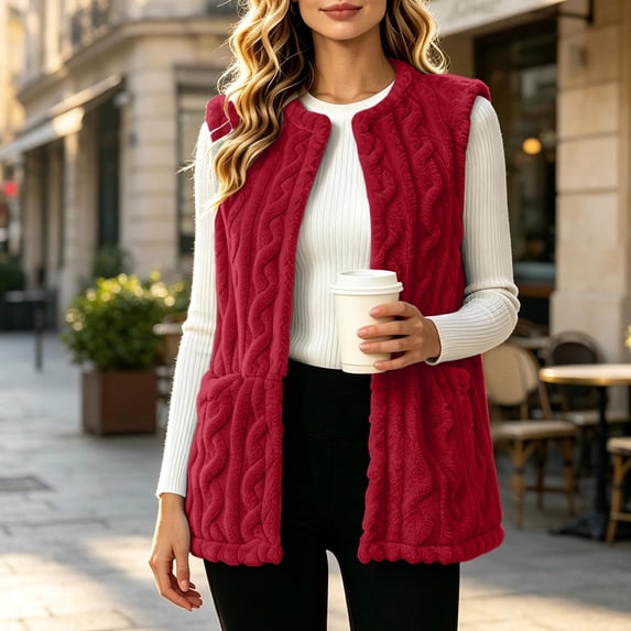 Fleeze Vest for Women Sleeveless Open Front Sherpa Jacket with Pockets Fuzzy Warm Cozy Coat Fall Winter Layer Casual Daily Outerwear