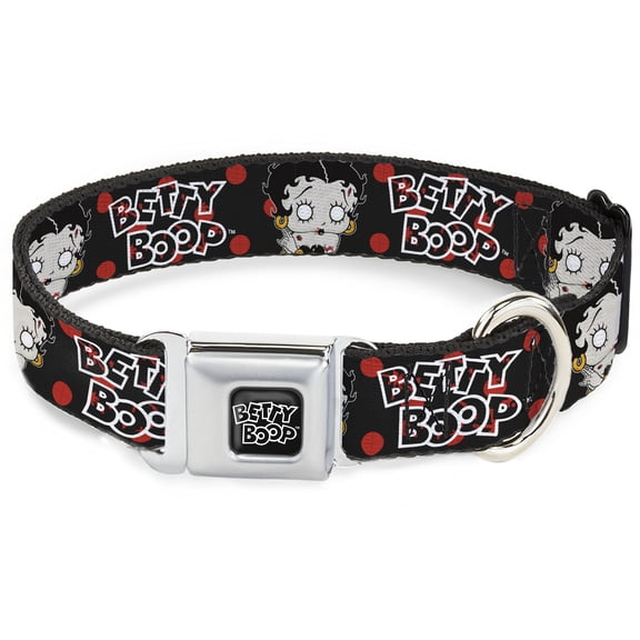 Fleischer Studios, Inc. Pet Collar, Dog Collar Metal Seatbelt Buckle, Betty Boop Zombie Betty and Text Polka Dot Black Red White, 15 to 24 Inches 1.0 Inch Wide