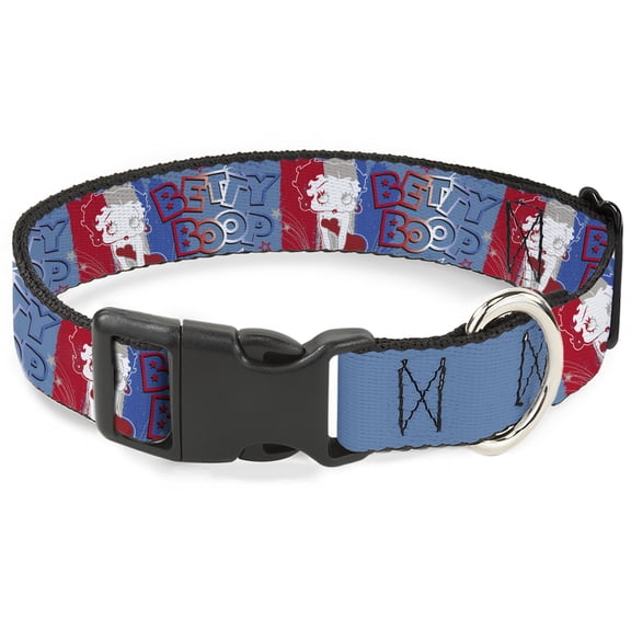 Fleischer Studios, Inc. Pet Collar, Dog Collar Plastic Buckle, Betty Boop Americana Pose and Stripes Reds White Blues, 7 to 8.5 Inches 0.5 Inch Wide