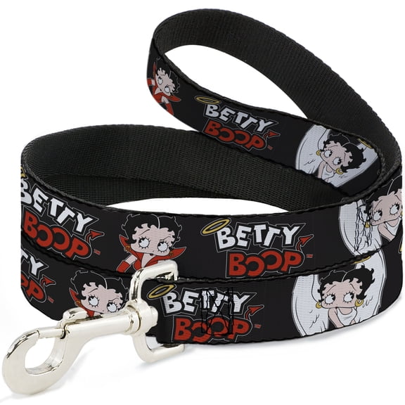 Fleischer Studios, Inc. Pet Leash, Dog Leash, Betty Boop Angel and Devil Poses With Text Black White Red, 4 Feet Long 1.0 Inch Wide