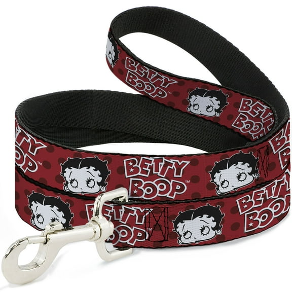 Fleischer Studios, Inc. Pet Leash, Dog Leash, Betty Boop Face and Text Polka Dot Reds Black White, 4 Feet Long 1.0 Inch Wide