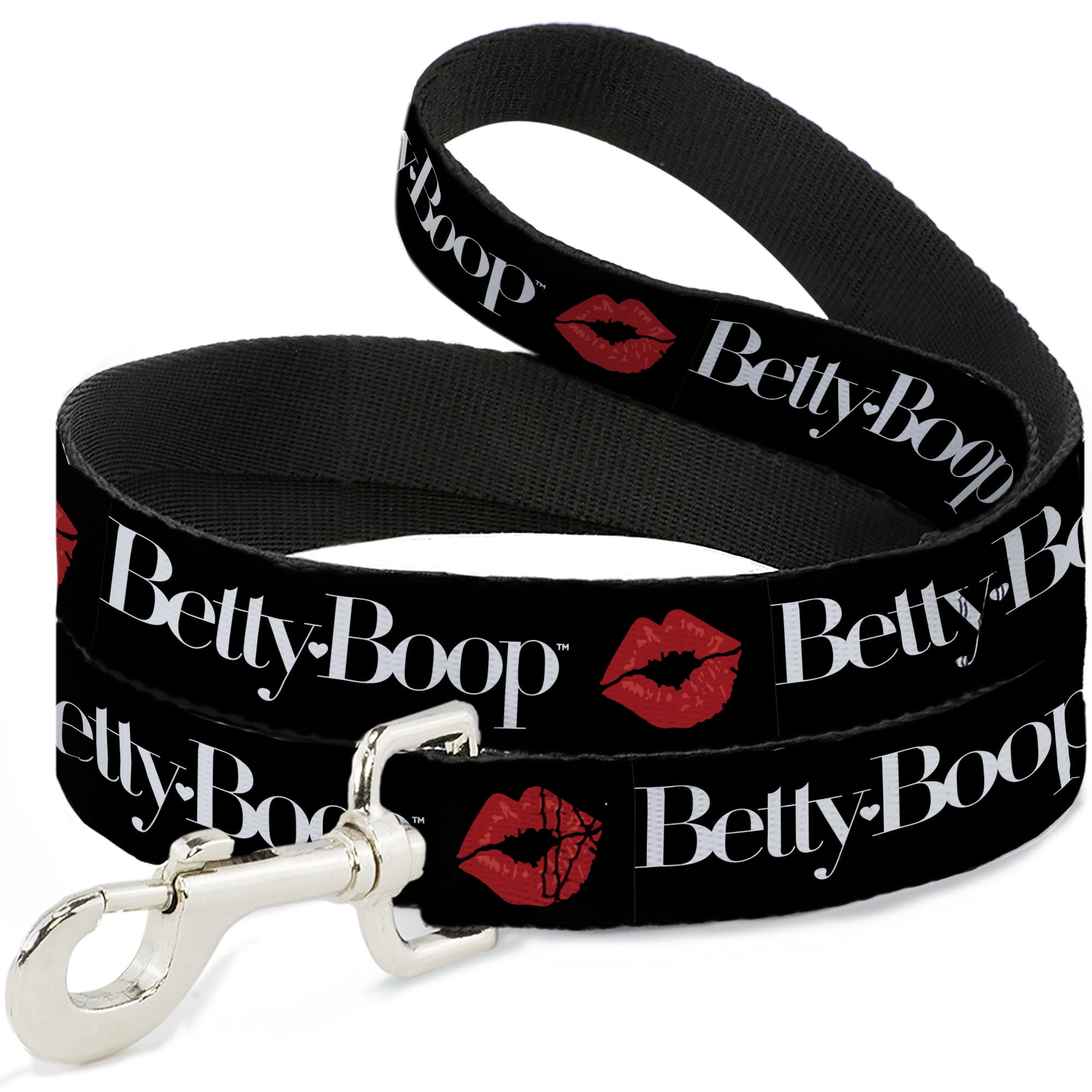 Fleischer Studios, Inc. Pet Leash, Dog Leash, Betty Boop Text and Kiss Black White Red, 6 Feet Long 1.0 Inch Wide