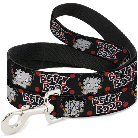 Fleischer Studios, Inc. Pet Leash, Dog Leash, Betty Boop Zombie Betty and Text Polka Dot Black Red White, 4 Feet Long 1.0 Inch Wide