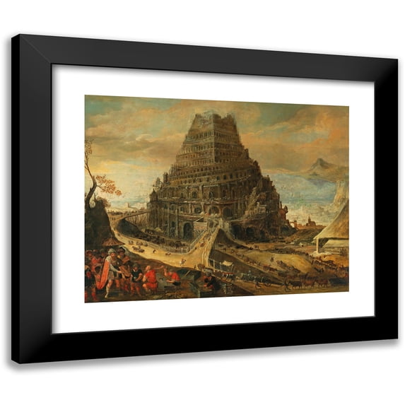 Flemish School 14x12 Black Modern Framed Museum Art Print Titled - The Tower of Babel (First Quarter of the 17th Century)